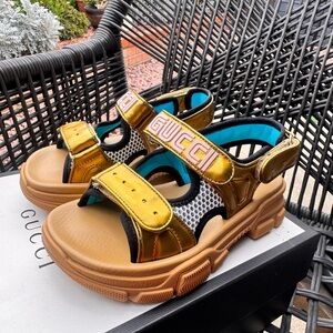 Gucci Kids Gold and Tan Sandals